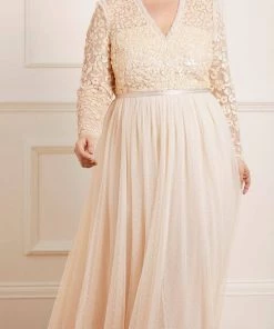 Needle & Thread Holding LTD Amalie Bodice Long Sleeve V-Neck Ankle Gown Womenswear