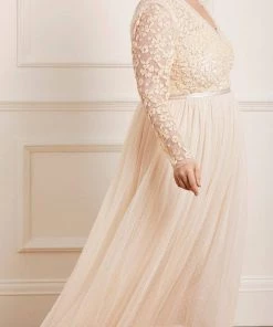 Needle & Thread Holding LTD Amalie Bodice Long Sleeve V-Neck Ankle Gown Womenswear