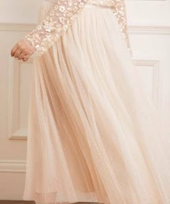 Needle & Thread Holding LTD Amalie Bodice Long Sleeve V-Neck Ankle Gown Womenswear