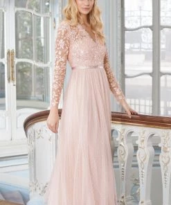 Needle & Thread Holding LTD Amalie Bodice Long Sleeve V-Neck Ankle Gown