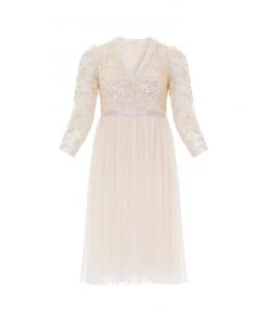 Needle & Thread Holding LTD Amalie Bodice Long Sleeve V-Neck Midi Dress