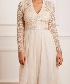 Needle & Thread Holding LTD Amalie Bodice Long Sleeve V-Neck Midi Dress 12 Needle & Thread Holding LTD Amalie Bodice Long Sleeve V-Neck Midi Dress