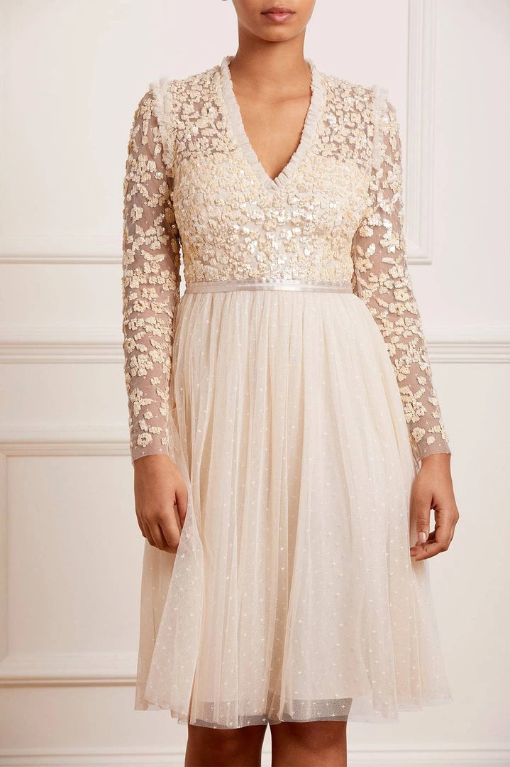 Needle & Thread Holding LTD Amalie Bodice Long Sleeve V-Neck Midi Dress 5 Needle & Thread Holding LTD Amalie Bodice Long Sleeve V-Neck Midi Dress