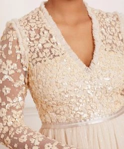 Needle & Thread Holding LTD Amalie Bodice Long Sleeve V-Neck Midi Dress 16 Needle & Thread Holding LTD Amalie Bodice Long Sleeve V-Neck Midi Dress