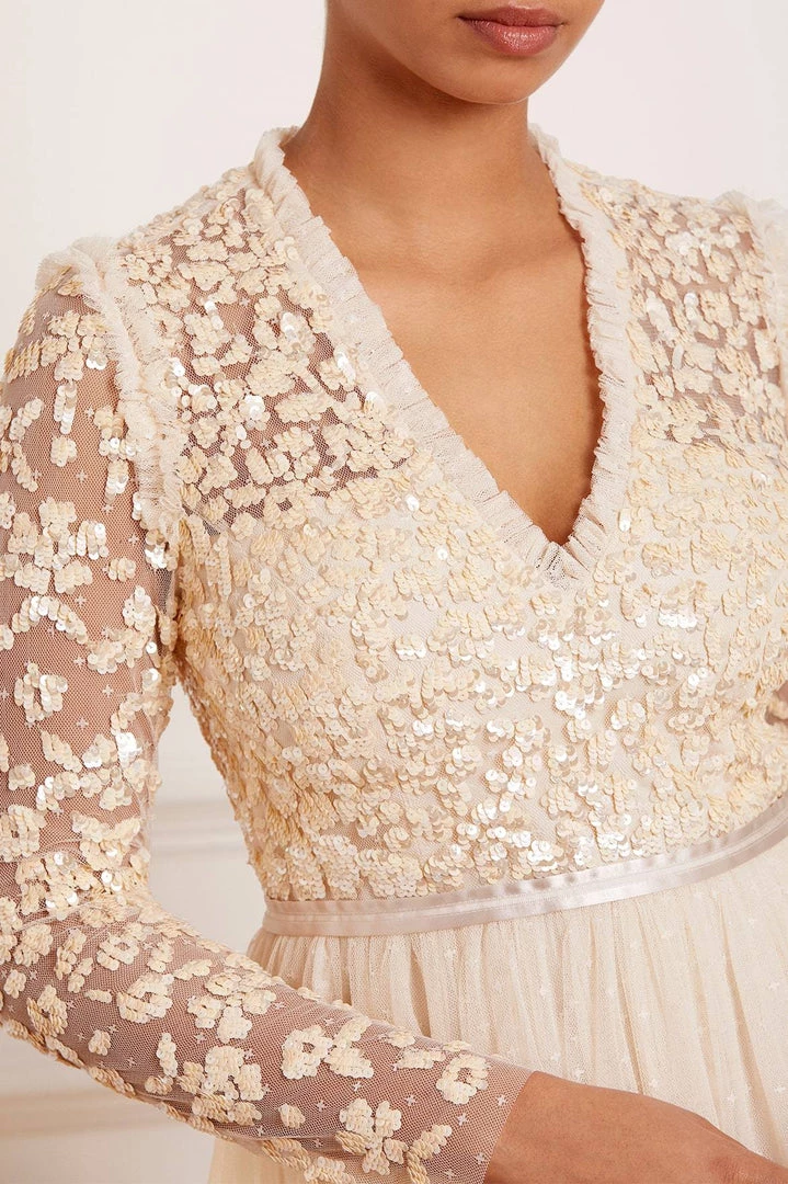 Needle & Thread Holding LTD Amalie Bodice Long Sleeve V-Neck Midi Dress 9 Needle & Thread Holding LTD Amalie Bodice Long Sleeve V-Neck Midi Dress