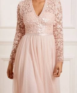 Needle & Thread Holding LTD Womenswear Amalie Bodice Long Sleeve V-Neck Midi Dress