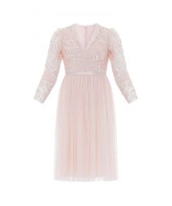 Needle & Thread Holding LTD Womenswear Amalie Bodice Long Sleeve V-Neck Midi Dress