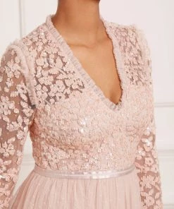 Needle & Thread Holding LTD Womenswear Amalie Bodice Long Sleeve V-Neck Midi Dress