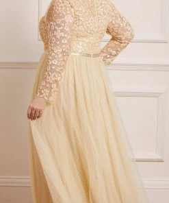 UK Needle & Thread Holding LTD Womenswear Amalie Bodice Long Sleeve Ankle Gown