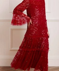 Needle & Thread Holding LTD Annie Sequin Tiered Ankle Gown