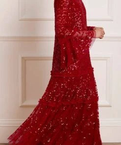 Needle & Thread Holding LTD Annie Sequin Tiered Ankle Gown