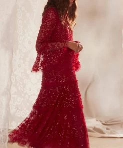 Needle & Thread Holding LTD Annie Sequin Tiered Ankle Gown