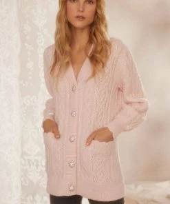 Needle & Thread Holding LTD Cable Jewelled Button Longline Cardigan