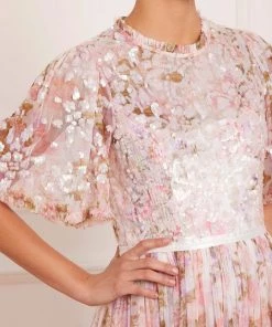 Needle & Thread Holding LTD Darling Meadow Sequin Bodice Short Sleeve Ankle Gown