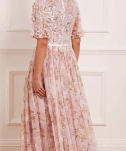 Needle & Thread Holding LTD Darling Meadow Sequin Bodice Short Sleeve Ankle Gown