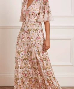 Needle & Thread Holding LTD Enchanted Meadow Sequin V-Neck Gown