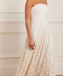 Needle & Thread Holding LTD Filigree Lace Sequin Strapless Ankle Gown