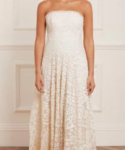Needle & Thread Holding LTD Filigree Lace Sequin Strapless Ankle Gown