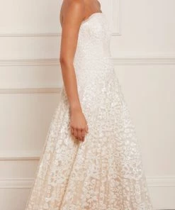 Needle & Thread Holding LTD Filigree Lace Sequin Strapless Ankle Gown