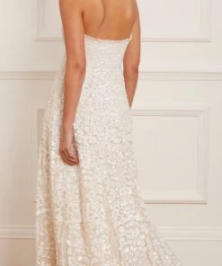 Needle & Thread Holding LTD Filigree Lace Sequin Strapless Ankle Gown