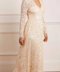 Needle & Thread Holding LTD Floral Daze Sequin V-Neck Ankle Gown