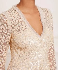 Needle & Thread Holding LTD Floral Daze Sequin V-Neck Ankle Gown