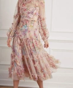 Needle & Thread Holding LTD Floral Diamond Ruffle Ballerina Dress