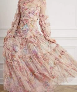 Needle & Thread Holding LTD Floral Diamond Ruffle Gown