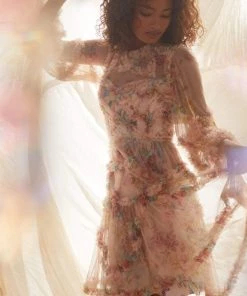 Needle & Thread Holding LTD Floral Diamond Ruffle Dress Womenswear