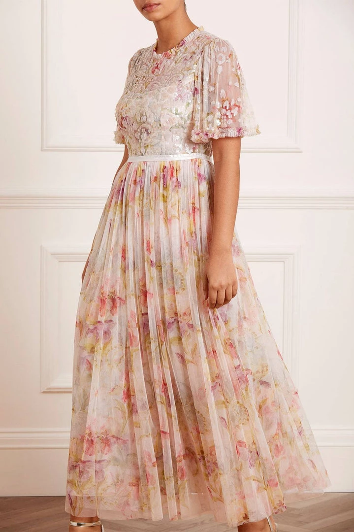 Needle & Thread Holding LTD Iris Sequin Bodice Short Sleeve Round Neck Ankle Gown Womenswear 5 Needle & Thread Holding LTD Iris Sequin Bodice Short Sleeve Round Neck Ankle Gown Womenswear