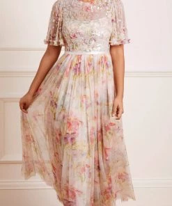 Needle & Thread Holding LTD Iris Sequin Bodice Short Sleeve Round Neck Ankle Gown Womenswear 14 Needle & Thread Holding LTD Iris Sequin Bodice Short Sleeve Round Neck Ankle Gown Womenswear