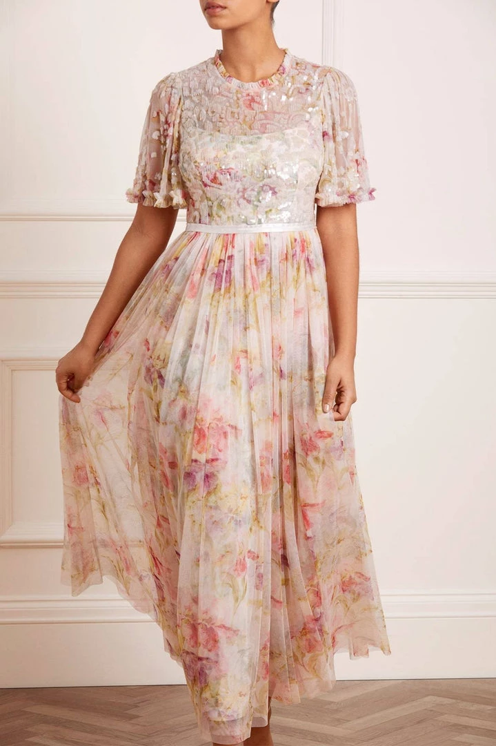 Needle & Thread Holding LTD Iris Sequin Bodice Short Sleeve Round Neck Ankle Gown Womenswear 6 Needle & Thread Holding LTD Iris Sequin Bodice Short Sleeve Round Neck Ankle Gown Womenswear