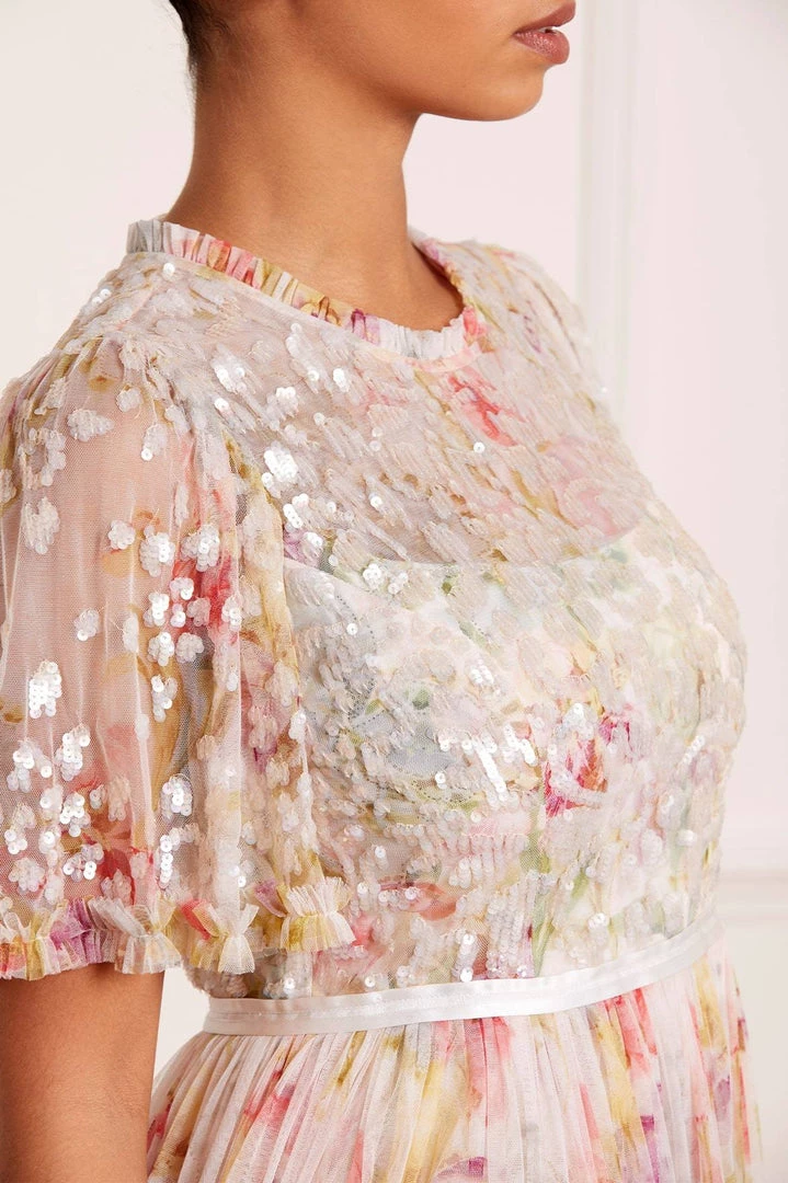 Needle & Thread Holding LTD Iris Sequin Bodice Short Sleeve Round Neck Ankle Gown Womenswear 10 Needle & Thread Holding LTD Iris Sequin Bodice Short Sleeve Round Neck Ankle Gown Womenswear