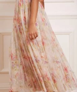 Needle & Thread Holding LTD Iris Sequin Bodice Short Sleeve V-Neck Ankle Gown