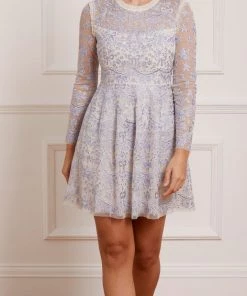 Needle & Thread Holding LTD Ribbon Lace Long Sleeve Micro Mini Dress