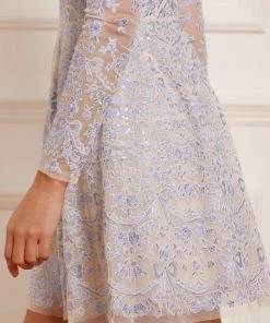 Needle & Thread Holding LTD Ribbon Lace Long Sleeve Micro Mini Dress