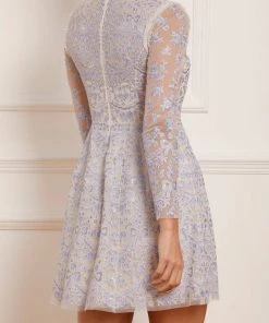 Needle & Thread Holding LTD Ribbon Lace Long Sleeve Micro Mini Dress