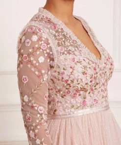 Needle & Thread Holding LTD Rosie Lace Bodice Long Sleeve V-Neck Ankle Gown Womenswear