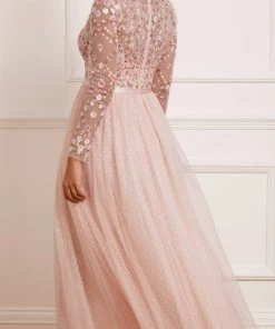 Needle & Thread Holding LTD Rosie Lace Bodice Long Sleeve V-Neck Ankle Gown Womenswear