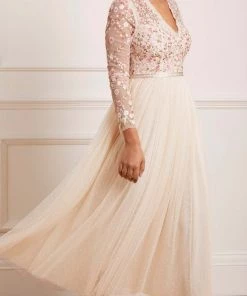 Needle & Thread Holding LTD Rosie Lace Bodice Long Sleeve V-Neck Ankle Gown