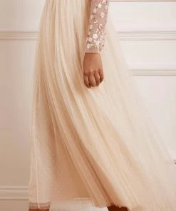 Needle & Thread Holding LTD Rosie Lace Bodice Long Sleeve V-Neck Ankle Gown