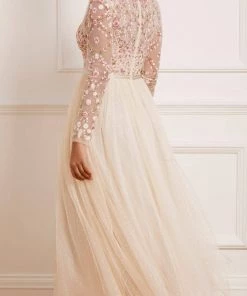 Needle & Thread Holding LTD Rosie Lace Bodice Long Sleeve V-Neck Ankle Gown