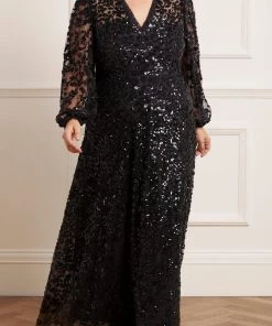 Needle & Thread Holding LTD Seren Long Sleeve V-Neck Gown Womenswear