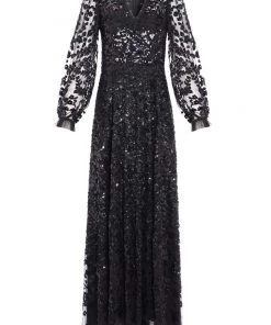 Needle & Thread Holding LTD Seren Long Sleeve V-Neck Gown Womenswear