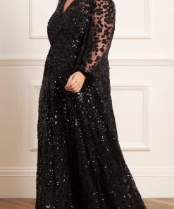 Needle & Thread Holding LTD Seren Long Sleeve V-Neck Gown Womenswear