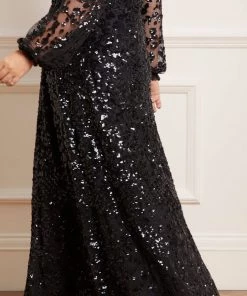 Needle & Thread Holding LTD Seren Long Sleeve V-Neck Gown Womenswear