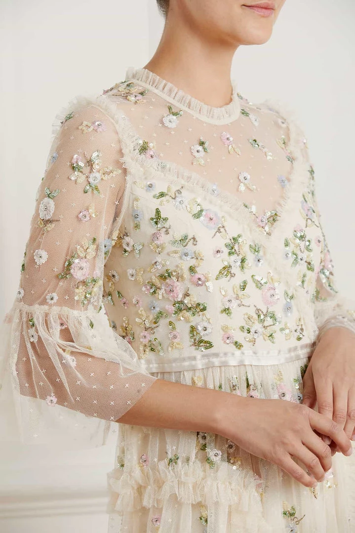 Needle & Thread Holding LTD Shimmer Ditsy Long Sleeve Gown 8 Needle & Thread Holding LTD Shimmer Ditsy Long Sleeve Gown