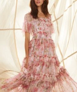 Needle & Thread Holding LTD Summer Song Peaches Smocked Ankle Gown