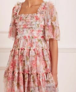 Needle & Thread Sales 36 Needle & Thread Holding LTD Summer Song Peaches Smocked Micro Mini Dress